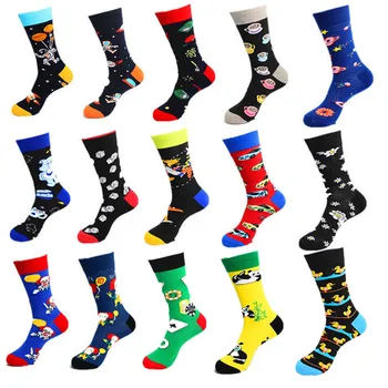 

Newest Novelty Colorful Men's Combed Cotton Casual Dress Socks Astronaut Panda Duck Pattern Funny Skateboard Socks For Gifts