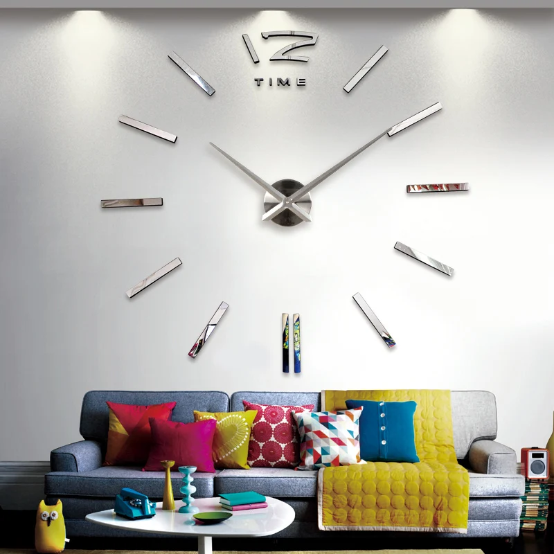 

DIY 3D Modern Designs Frameless Large Wall Clock Mirrors Face Timer Home Decor The Big Hours