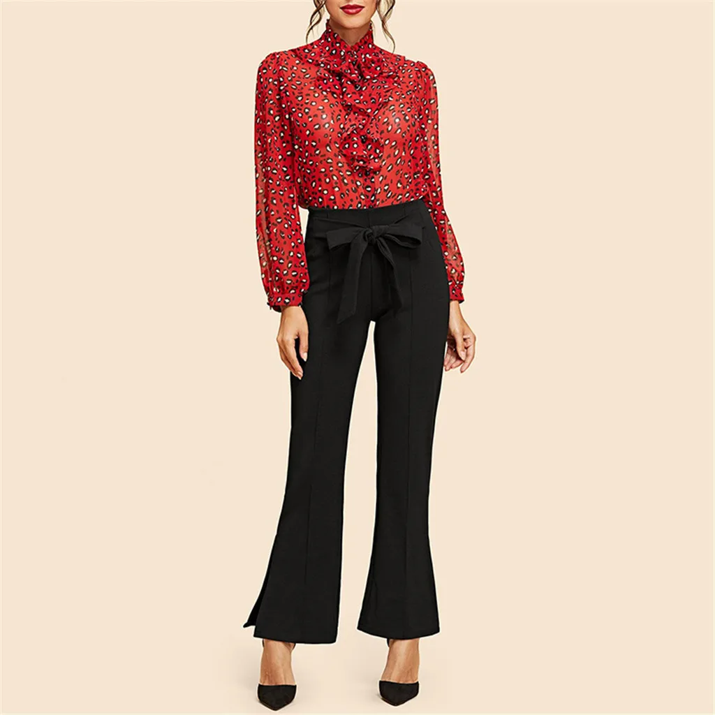 

2018 Summer Wide Leg Elastic Waist Workwear Trousers Solid Color Trousers Bow Split Nine Pants Wide Leg Casual Pants 5.6