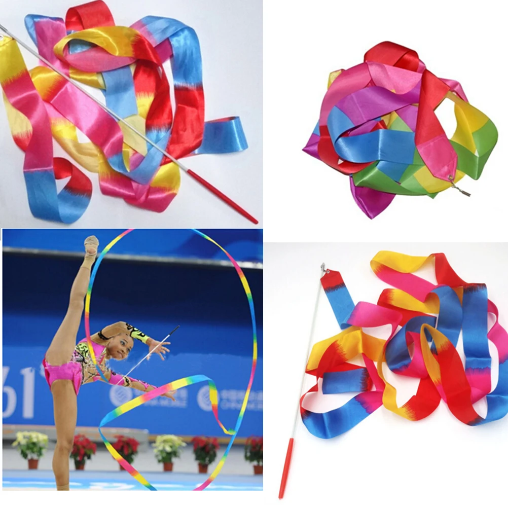 

4m Rainbow Color Dance Ribbon Gym Rhythmic Gymnastics Art Gymnastic Ballet Streamer Twirling Rod GYH Kids Toy