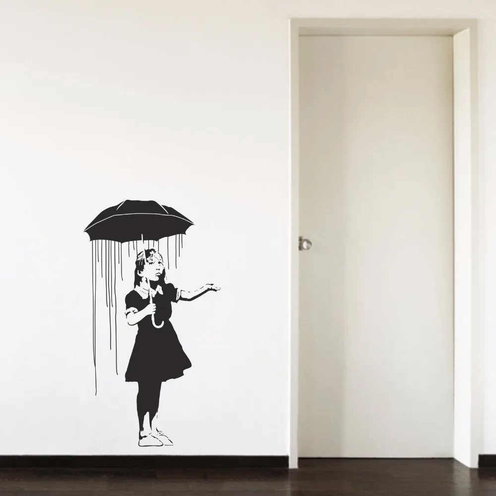 Съемная виниловая настенная наклейка Banksy Umbrella Girl Rain стикер для гостиной спальни