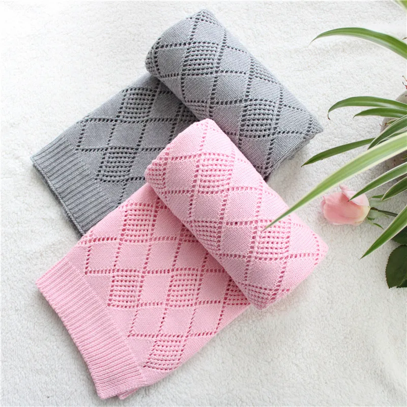 

80X100cm hollowing knitted cotton crochet diamond summer blanket baby wrap Baby knitted Blanket Toddler kids back seat cover