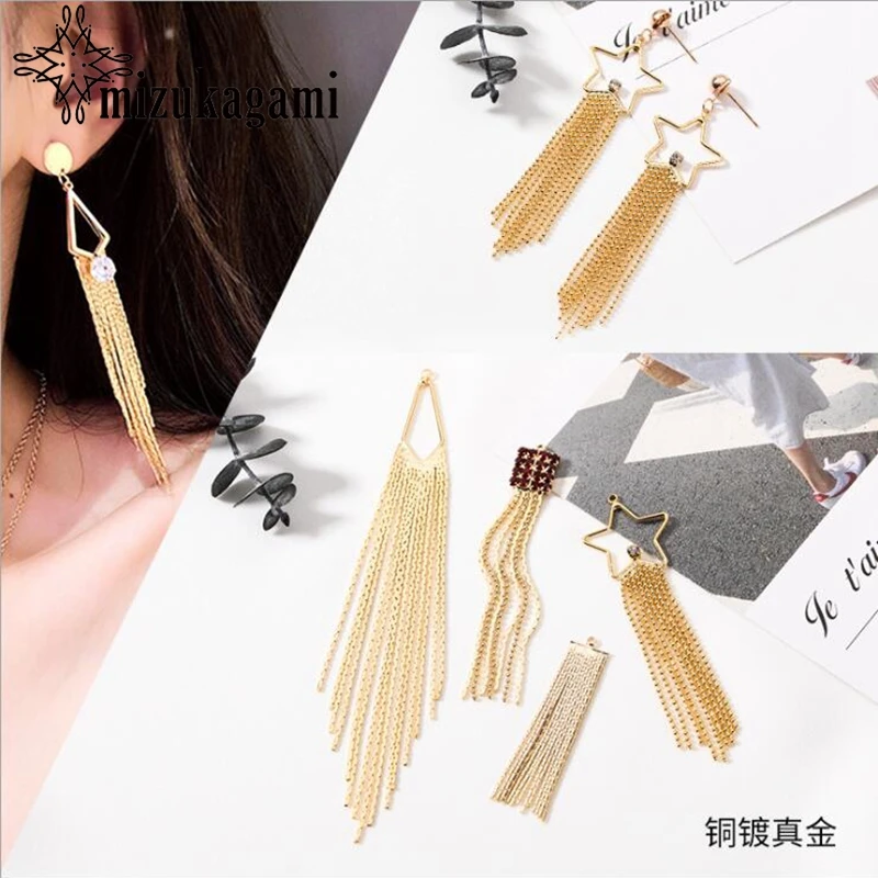 

High Quality Copper Real Gold Plating Long Chain Tassel Charms 2pcs/lot For DIY Tassel Earrings Jewelry Making Accessories