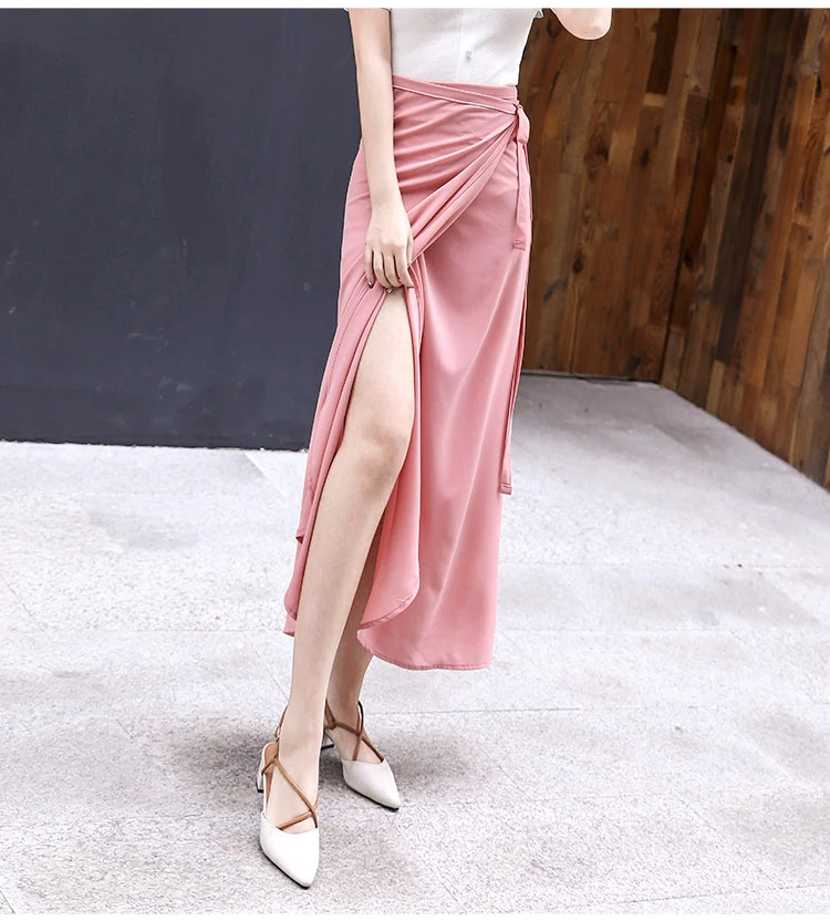 YuooMuoo Высокая талия одноцветное для женщин офисные женские туфли стиль длинная юбка Лето Асимметричный шифоновое платье макси юбки для