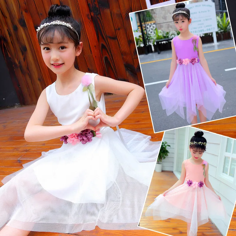 Girls 'Princess Skirt 2019 Summer New Girls' Three Flowers Irregular Dress Korean Fashion Princess Skirt