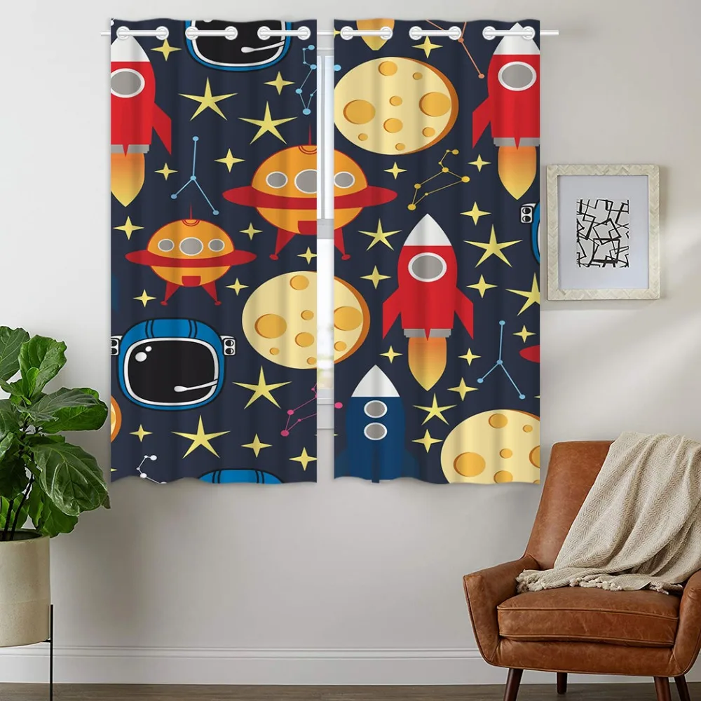 

Blackout Curtains 2 Panels Grommet Curtains for Bedroom Rocket Space Suit Detector Galaxy Outer Space Boy