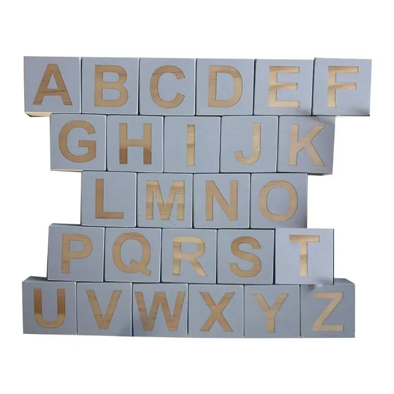 

Baby Photography Props Ornaments Solid Wood Baby Learning 26 English Alphabet Square Block Kids Children Teaching Toy