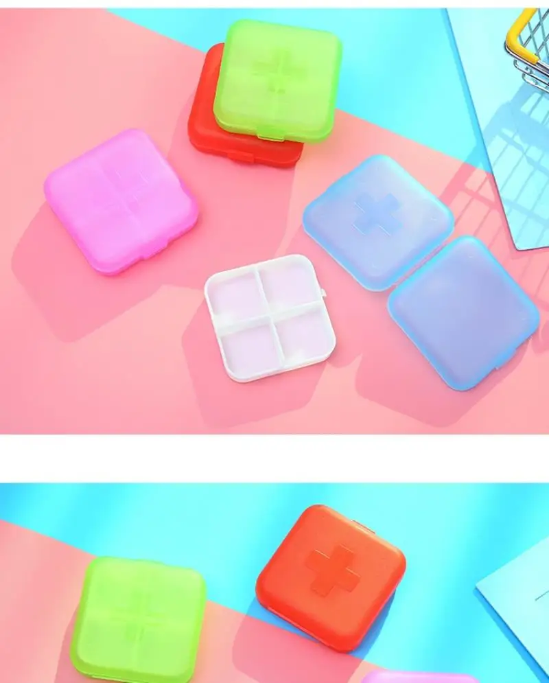 Mini Drug Tablet Storage Portable Cross 4 Grid Sealed Home Small Pill Box Medicine Case