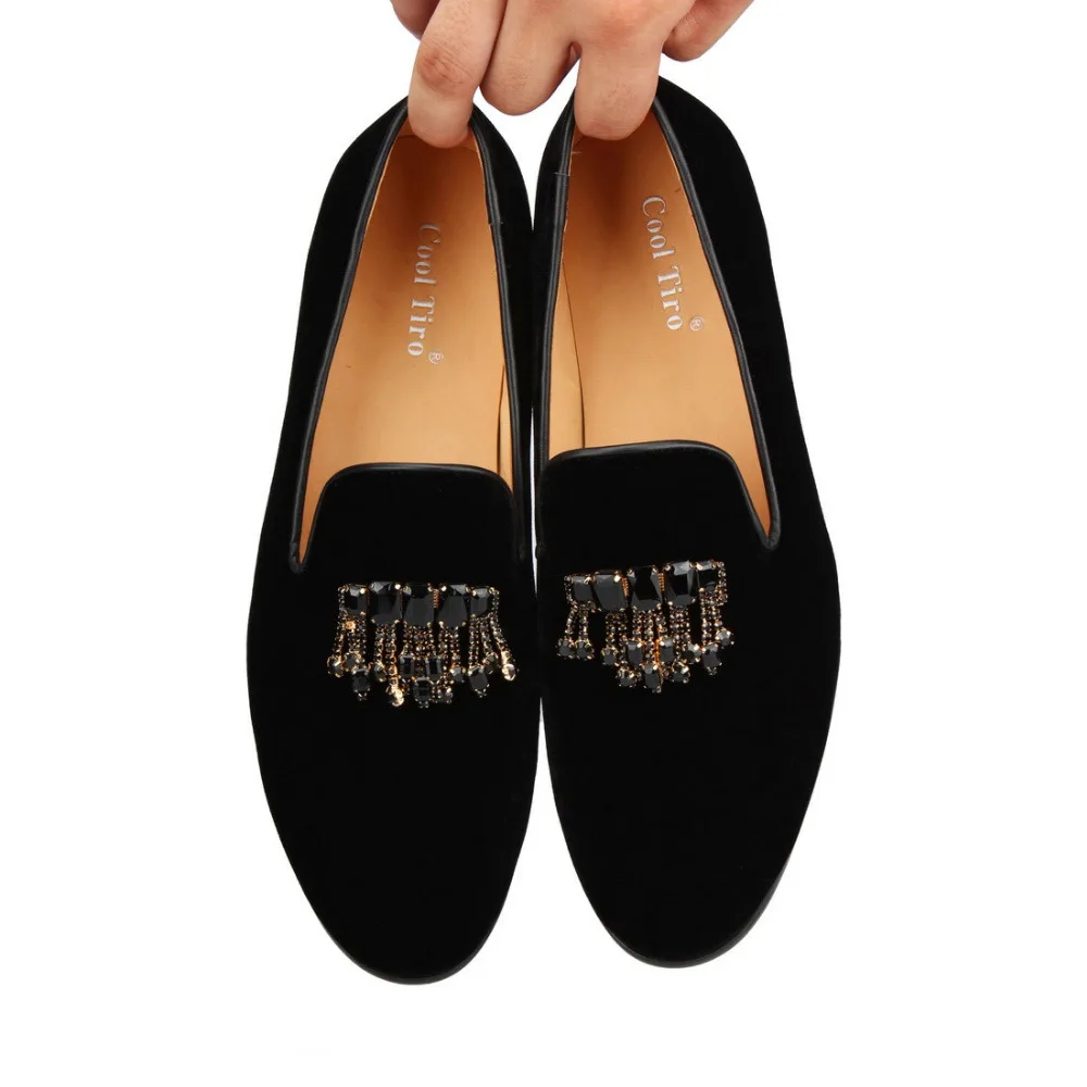 Velvet Loafers Crystal tassels Slippers (6)