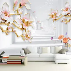 Пользовательские Настенные обои «Магнолия» цветок 3D стереоскопическое пространство настенная живопись гостиная диван ТВ фон обои для
