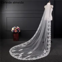 3 м Длина свадебная вуаль кружева аппликации вуаль de Mariee Швейцарский Тюль дешевые Velo de Novia Schleier