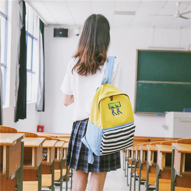 Menghuo School Backpacks for Teenage Girls Emboridery Women Canvas Backpack Female Cute Japan and Korean Backpack Travel BagsUELF5945