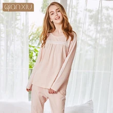Qianxiu взрослых onesie женские пижамы трикотажные бамбуковые волокна полосатая женская ночная рубашка постельное белье 18116