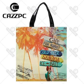 

Summer Style Palm Trees at Tropical postcard Print Nylon Oxford Reusable Shopping Bag Gift Foldable Bag Eco Bag Pack of 2