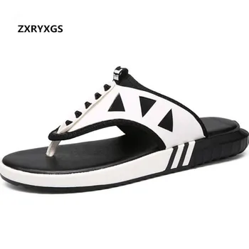 

2019 Newest Summer Youth Men Sandals Cow Leather Shoes Flat Summer Sandals Casual Shoes Men Shoes Fashion Sandals Flip Flops
