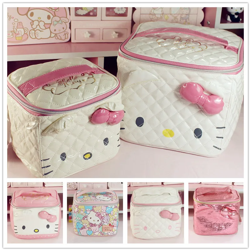 Cute Cartoon Genuine Hello Kitty Cosmetic Bag Pu Makeup Bag Girls