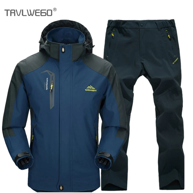 

TRVLWEGO Spring and Autumn Outdoor Hiking Camping Jacket Pants Men's Suit Windbreak Trekking Single Coat Trousers L-5XL Male