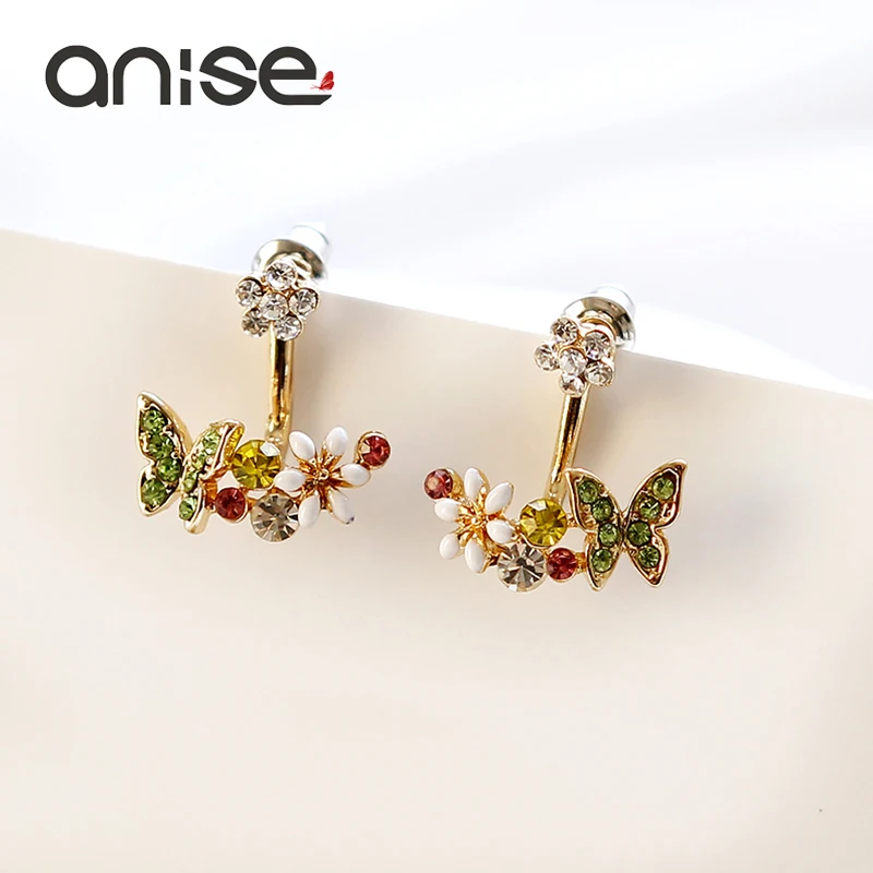Анис милые бабочки цветок Кристалл женские серьги-гвоздики Прекрасные Разноцветные стразы серьги с растениями для девочек Oorbellen Ювелирные изделия Подарки