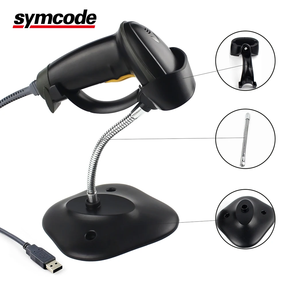 Автоматический 1D сканер штрих кодов Symcode USB лазерный проводной беспроводной
