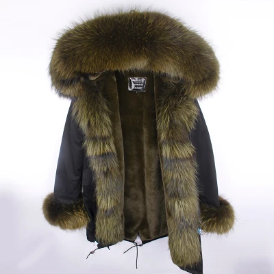 MMK, Женское зимнее пальто из натурального меха енота, куртка с капюшоном, женская теплая куртка с искусственным мехом, пальто из натурального меха в стиле милитари - Цвет: 13