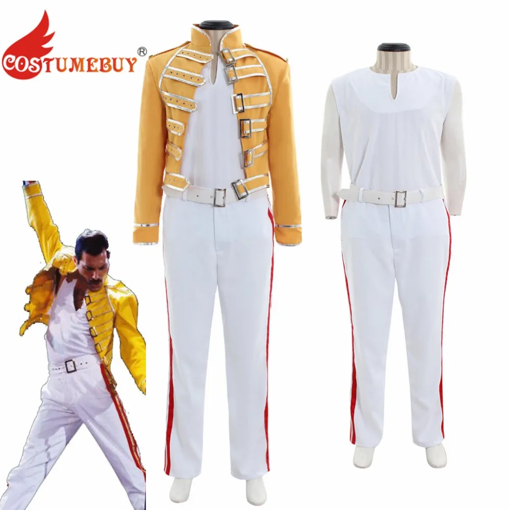 CostumeBuy Queen Lead Vocals Freddie Mercury Costume Rock Star Freddy  Cosplay Costume Poplar Stars Stage Suit Any Size L920