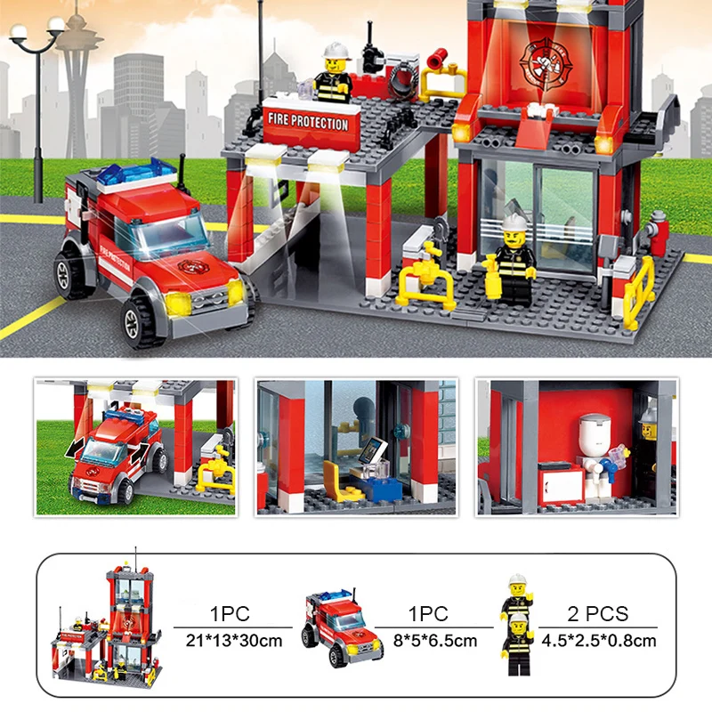 300pcs+ Model Building Fire Department Car Brick Building Blocks Building Kits Classic Toys Compatible with Legoings 300pcs+ Model Building Fire Department Car Brick Building Blocks Building Kits Classic Toys Compatible with Legoings