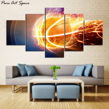

Fire Basketball Painting Canvas Wall Art HD Printed Basketball Course Painting Wall Pictures For Gym Decor Sports Posters