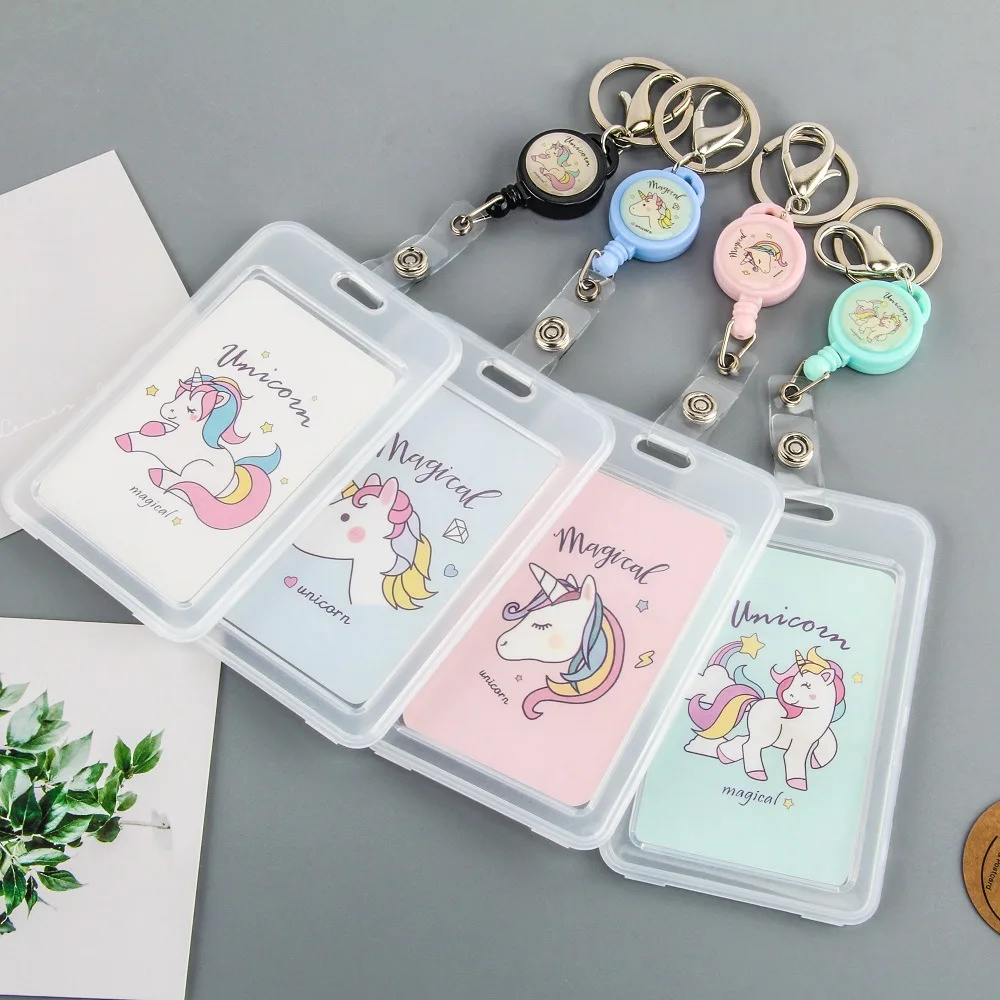 

Cute Cartoon Unicorn Retractable Badge Card Holder Nurse Doctor Exhibition Pull Key ID Name Card Badge School Office Supplies