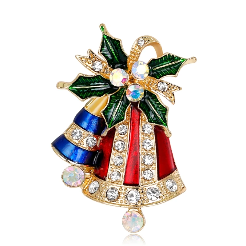 Christmas Brooch Pins Bell Winter Rhinestone Jewelry Fashion Women