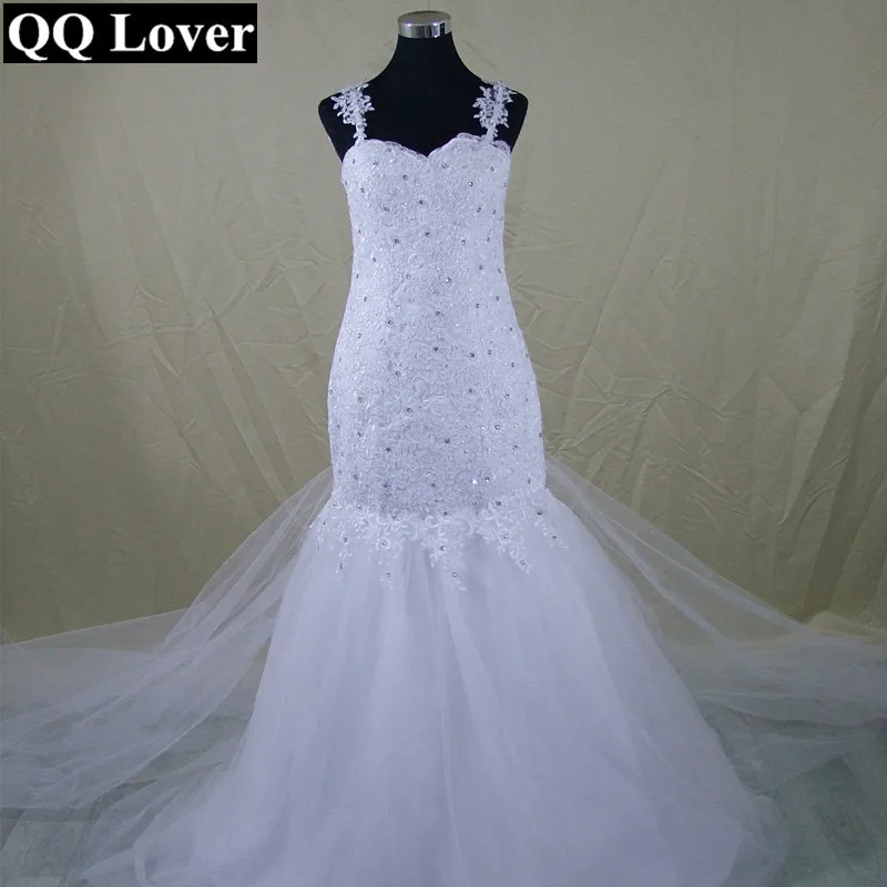 QQ Lover Съемный Поезд Иллюзия Русалка свадебное платье Сексуальная спинки Свадебные платья из фатина Vestido De Noiva