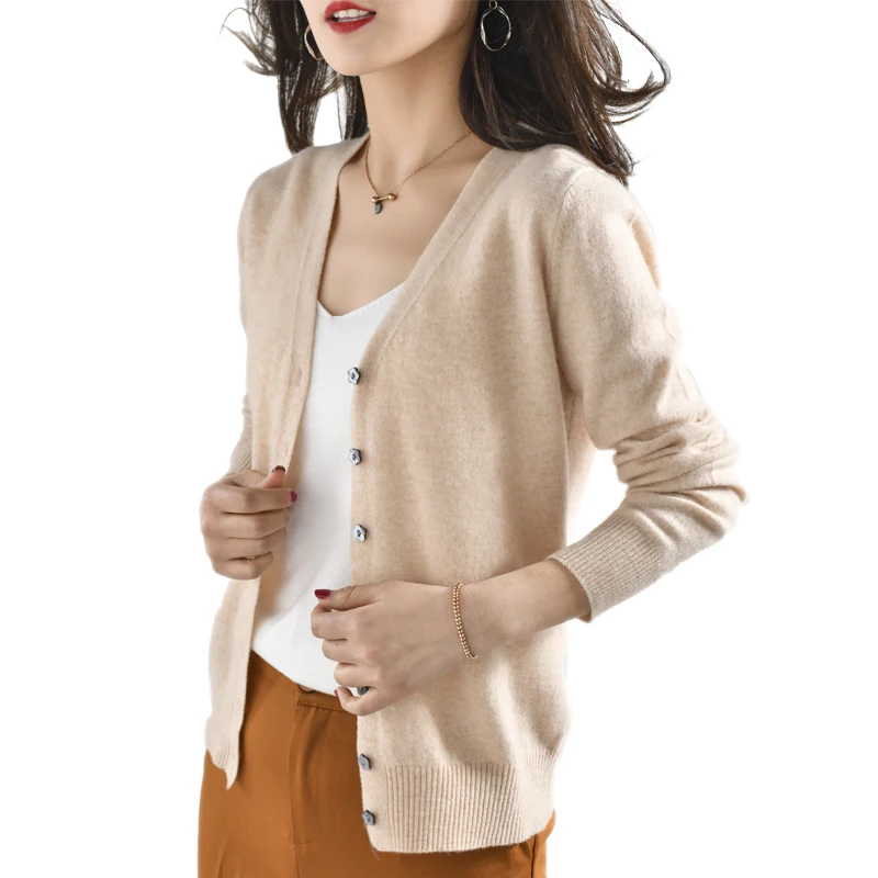 

2019 Spring Autumn Winter 100% Wool Women Sweaters Cardigans Warm Soft Wild Casual V-Neck New Style High Quality Solid Big Size