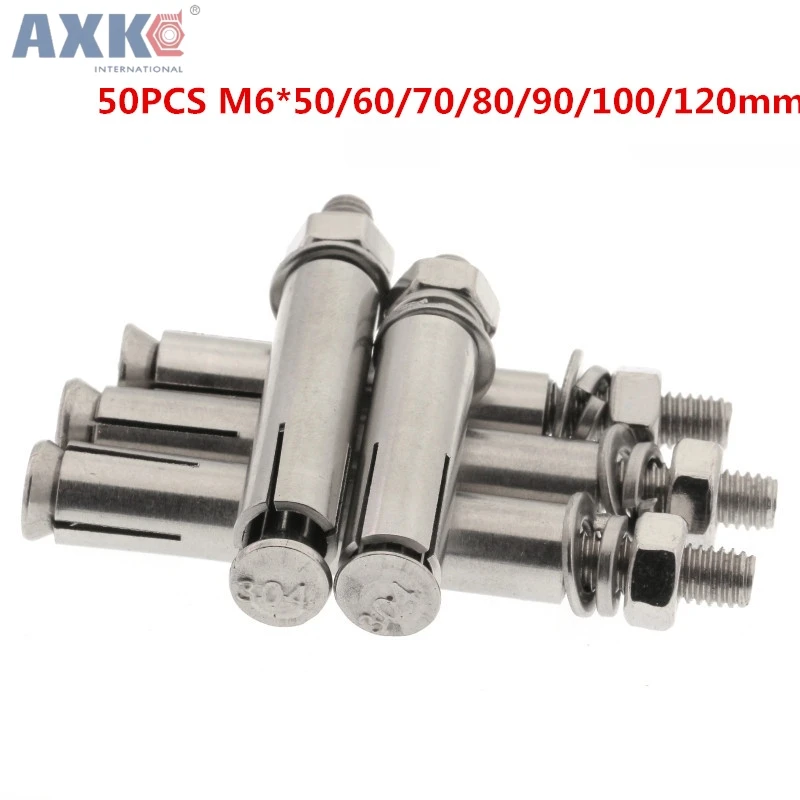 AXK 50 шт./лот M6 * 50/60/70/80/90/100/120 мм 304 из нержавеющей стали болты расширения дюбеля