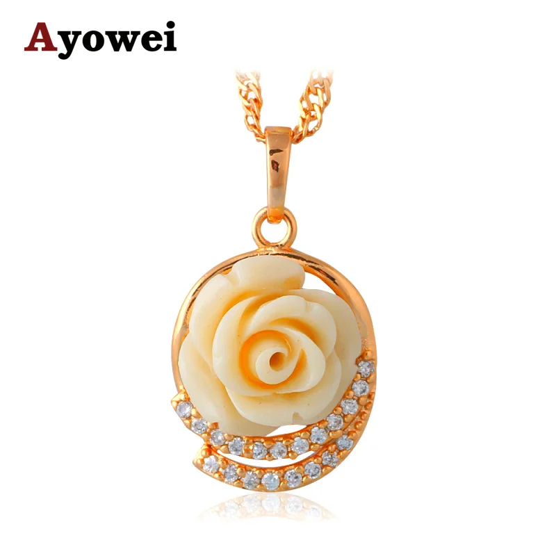 

Glam Luxe Mysterious White Rose for Pure love Yellow Gold tone Zircon Necklaces & Pendants Fashion Jewelry LN616A