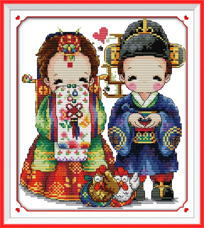 

Korean wedding (3) counted printed on fabric DMC 14CT 11CT Cross Stitch kitsembroidery needlework Sets Home Decor