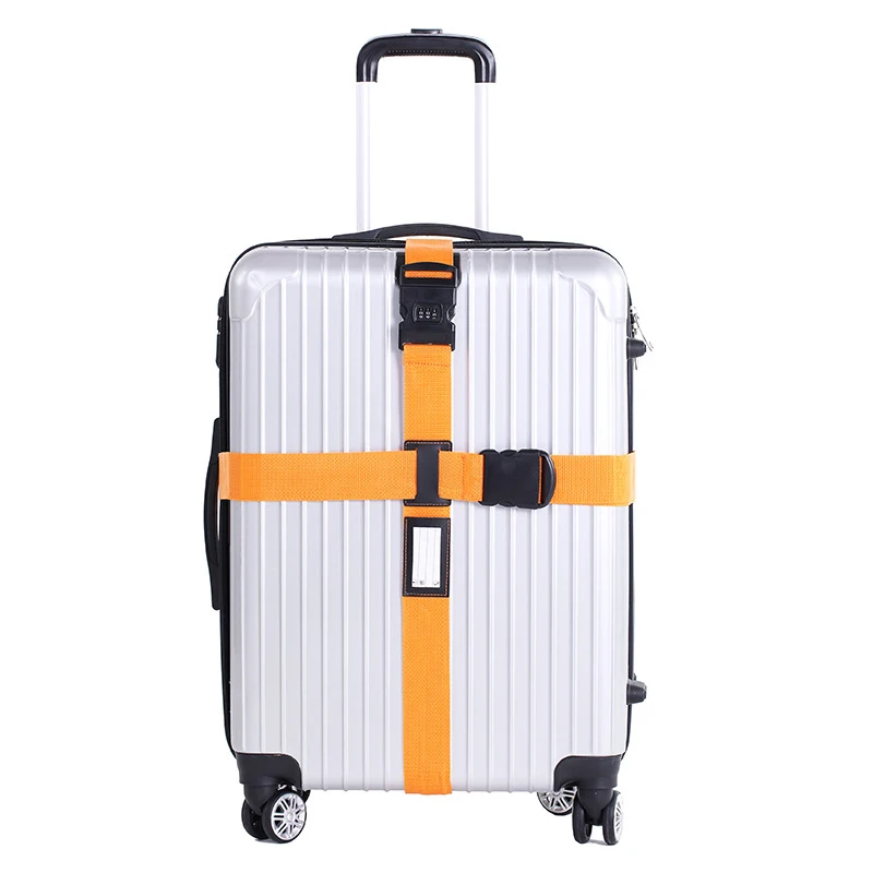 Багажный ремень для путешествий, поперечный ремень, упаковка, регулируемый Дорожный чемодан, нейлон, 3 цифры, замок с паролем, пряжка, ремень, багажные ремни, бирка - Цвет: Orange