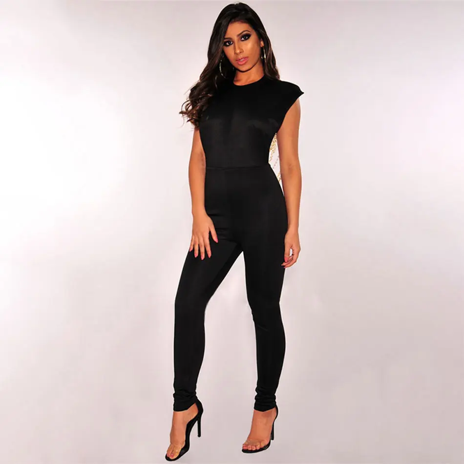 Женский комбинезон с открытой спиной DressBird черный белый без рукавов одним