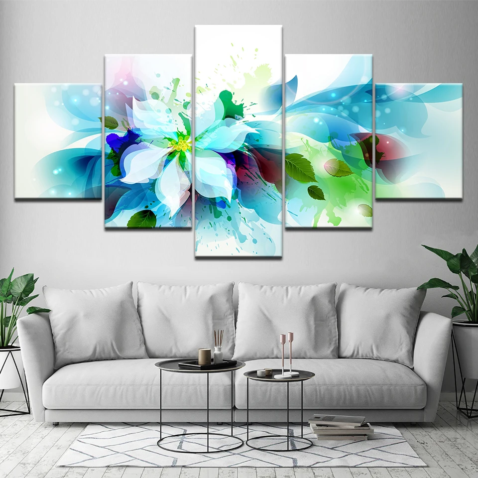 

Free Shipping 5 Panels Modular Modern Wall Painting abstract flower picture Home Decorative Art Picture Prints on Canvas