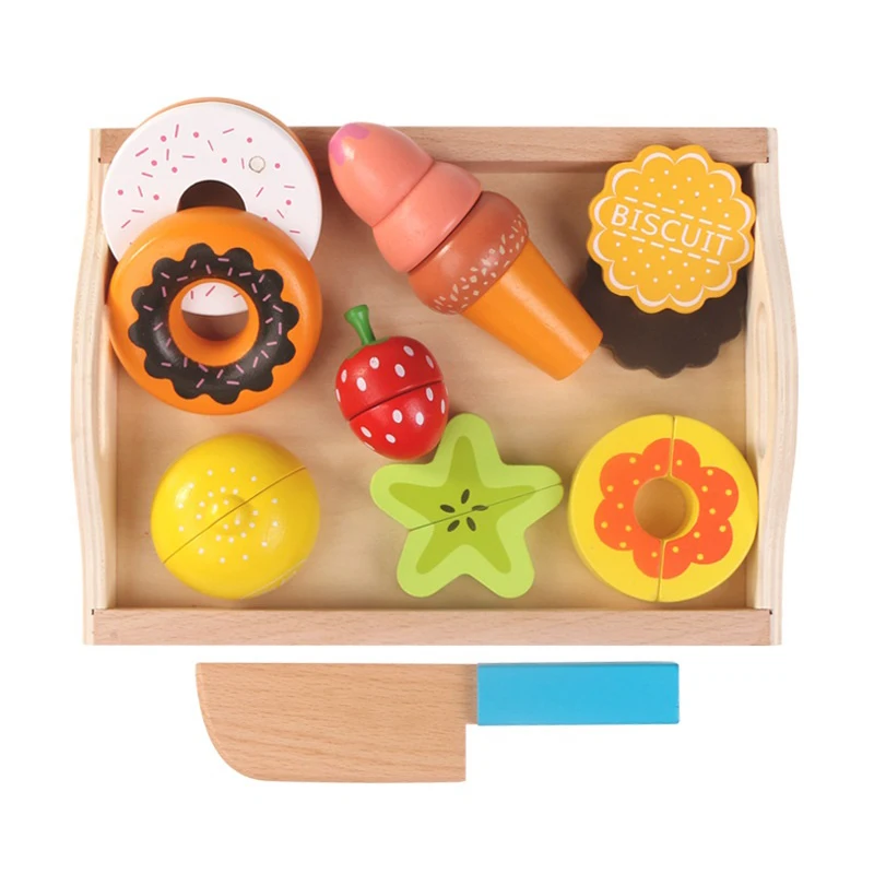 Мать сад деревянные ролевые игры кухонные игрушки деревянные разделочные фрукты овощи игрушки Красочные образовательные игрушки для детей девочек