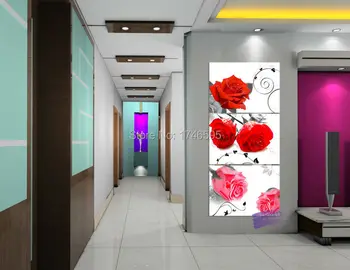 

3pcs Big size modern Abstract home decor Wall Art Picture Canvas Art prints pink red rose flower printed oil Painting on Canvas