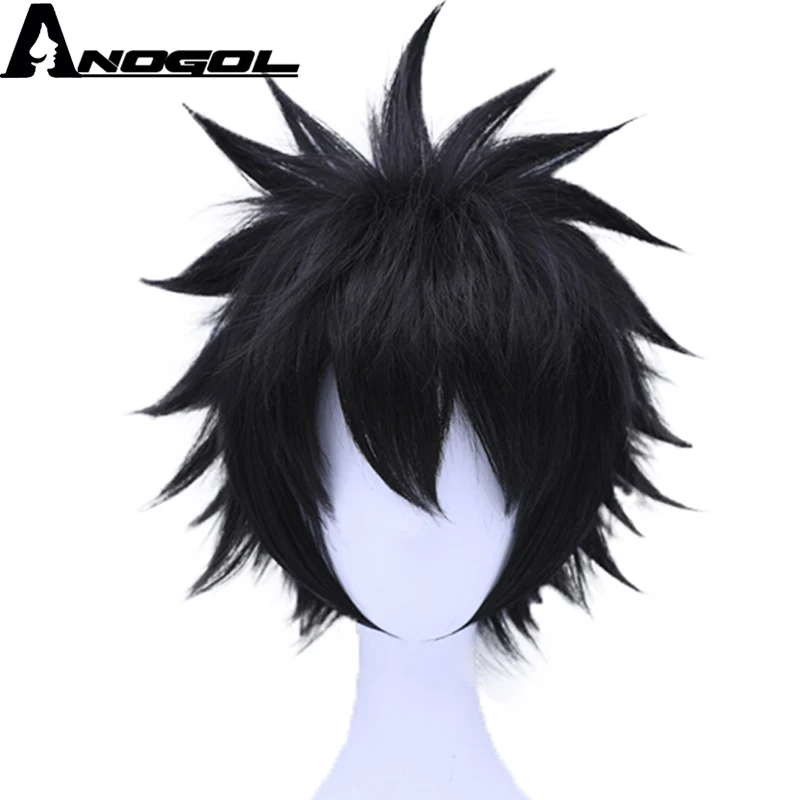 Anogol My Hero Academy dabi High Temperature Fiber Short Straight Black Synthetic Cosplay Wig For Halloween Costume Role Play