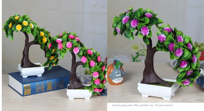 Flone Artificial Plants Flowers Fake Green Plant Welcome Pine Bonsai Simulation Plastic Flowers Wedding Home Decoration Plant (10)