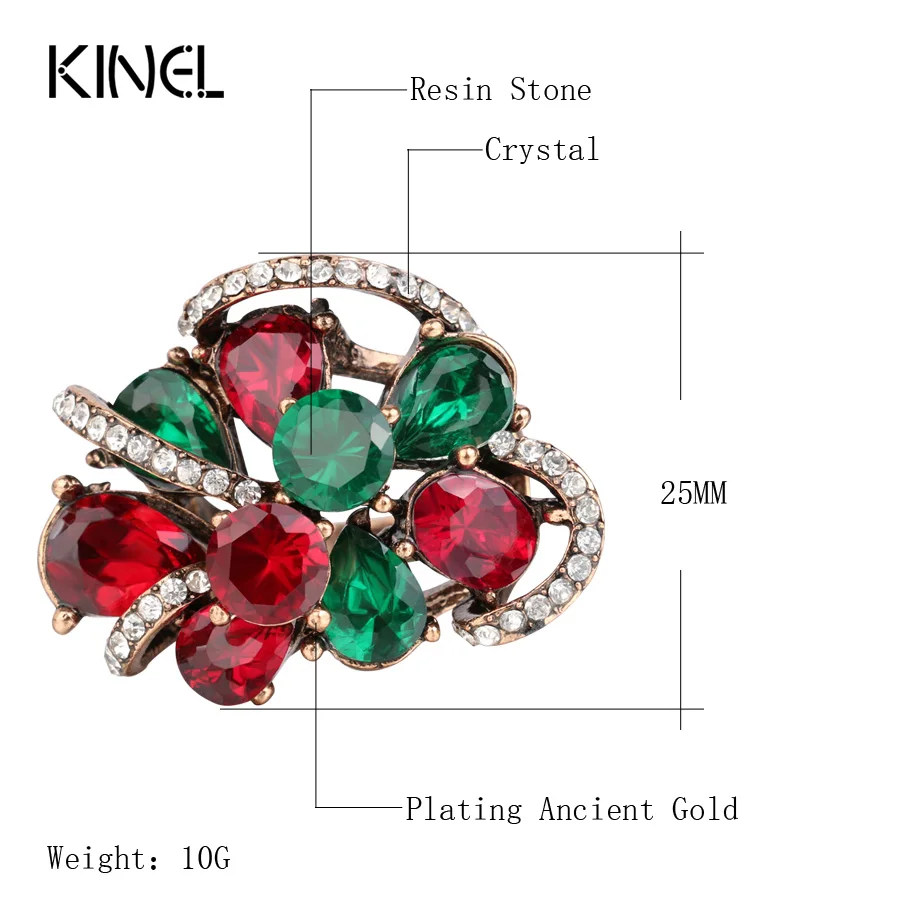 Luxury Antique Rings For Women Color Gold Crystal Flower Ring Multiple Layers Resin Party Anel Aneis Vintage Jewelry