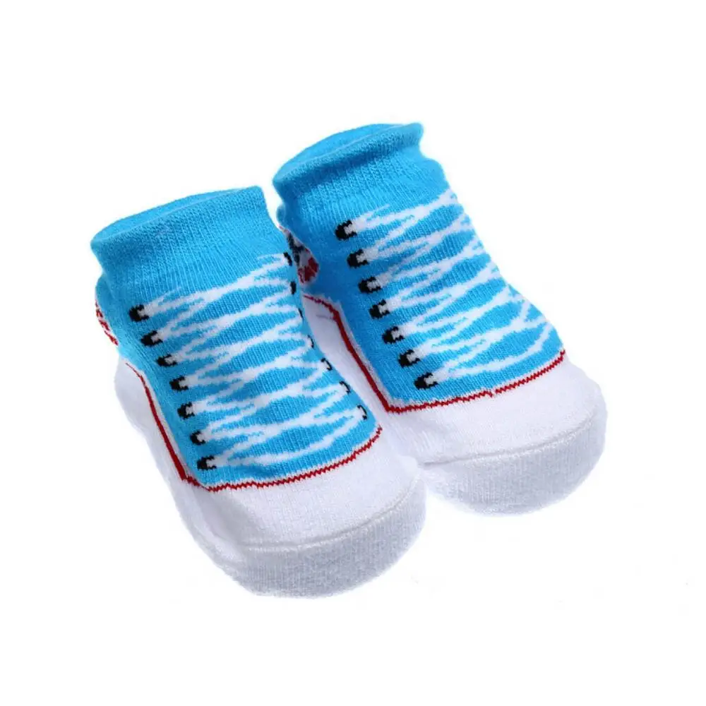 Носки для маленьких мальчиков и девочек, которые выглядят как обувь, Нескользящие хлопковые носки для дома, носки для детей от 0 до 9 месяцев, черный, розовый, серый, красный - Цвет: Небесно-голубой