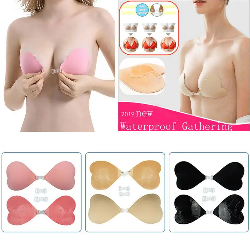 

Hirigin 2019 New Waterproof Breast Lifting Bra Tape Silicone Invisible Nipple Cover Strapless Front Closure Bras Women Underwear