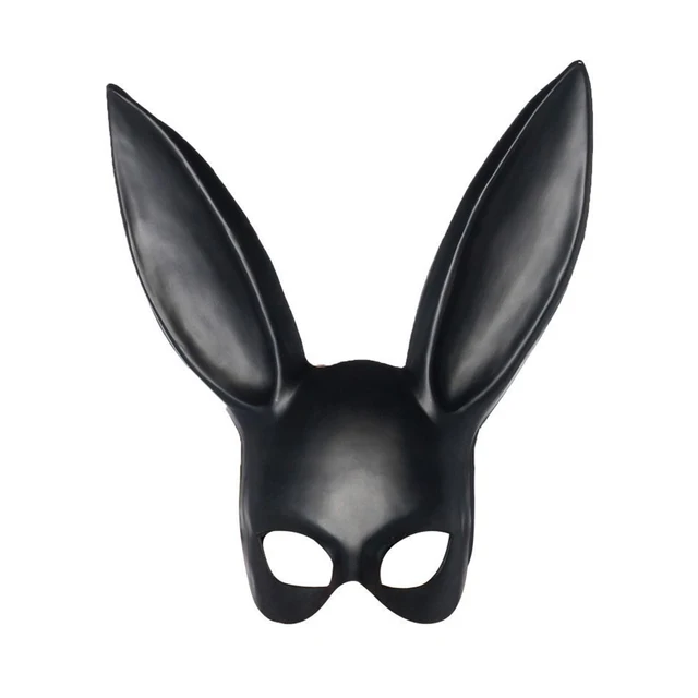 Women Girl Sexy Rabbit Ears Mask Cute Bunny Long Ears Mask Halloween Masquerade Party Cosplay Costume Props Black White plastic