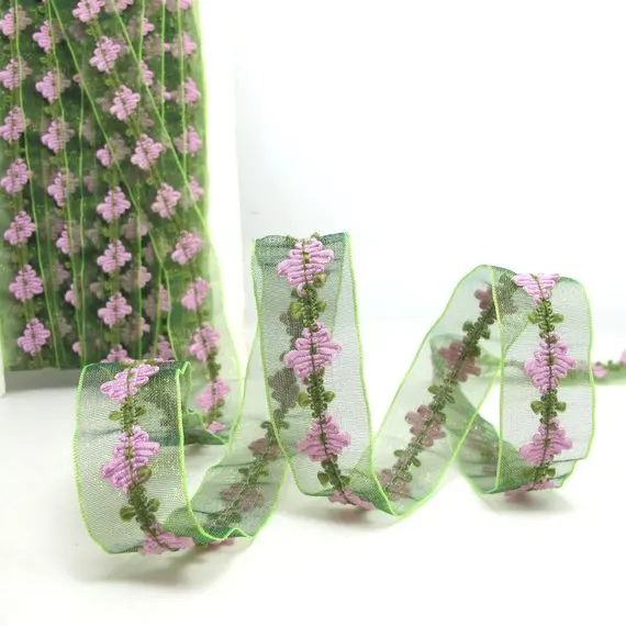 2 Yards 1 Inch Transparent Green Chiffon Ribbon with Purple Rosette Chenille Trim|Hair Accessories Craft Supplies|Bow Making | Дом и сад