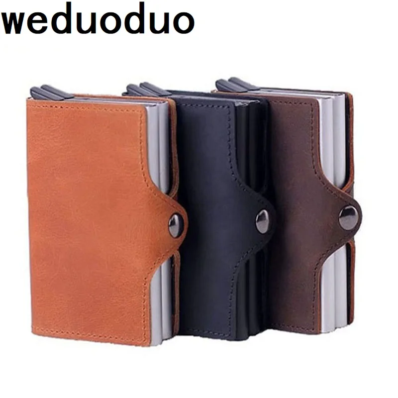 Weduoduo металлический держатель для Карт RFID алюминиевые мужской держатель для кредитных карт с RFID блокировки высокое качество натуральной кожи мини бумажник