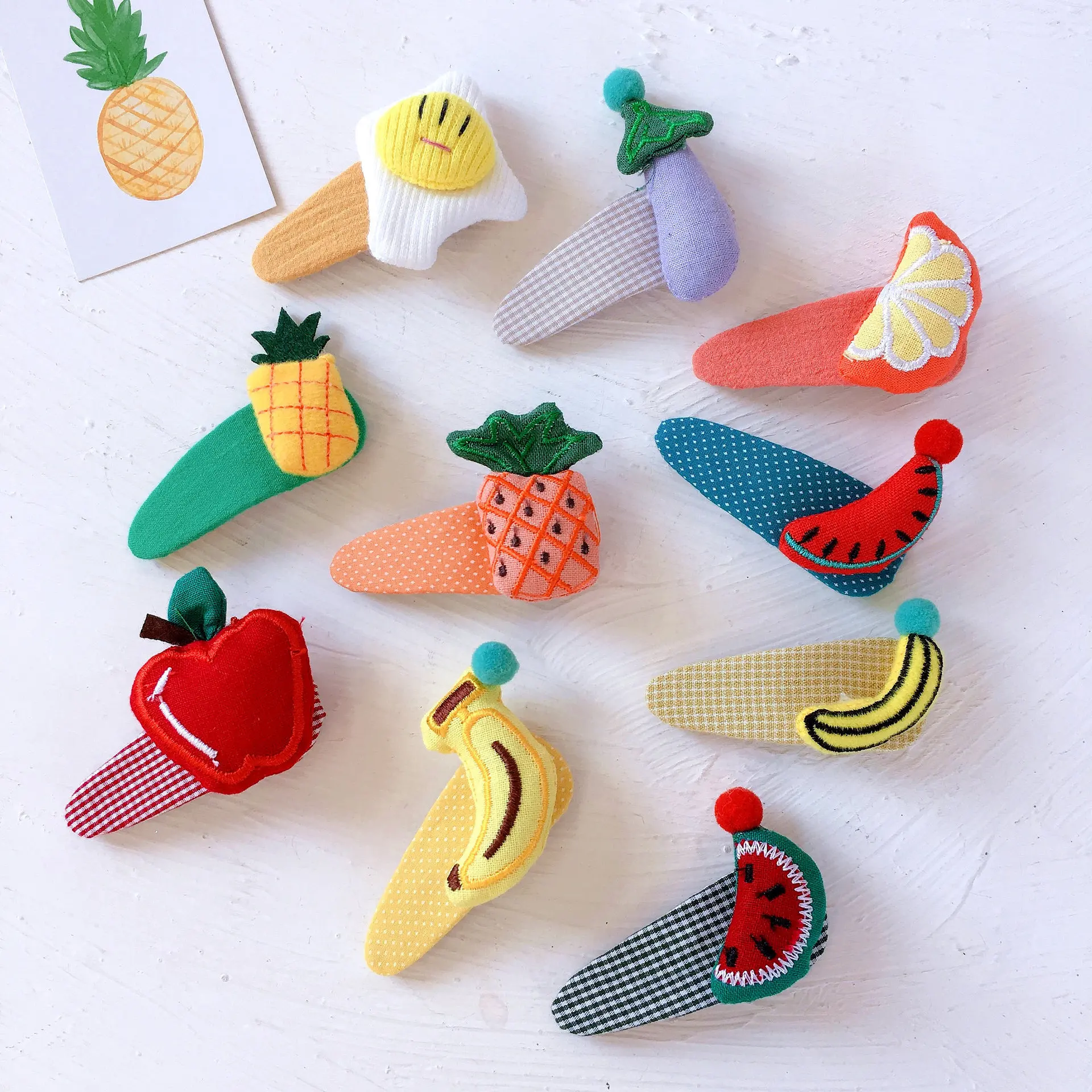 

Korean Japan New Cartoon Fabric Fruits Apple Cute Kids Children Girls BB Hairpins Hair clips Head wear Accessories-SWC5