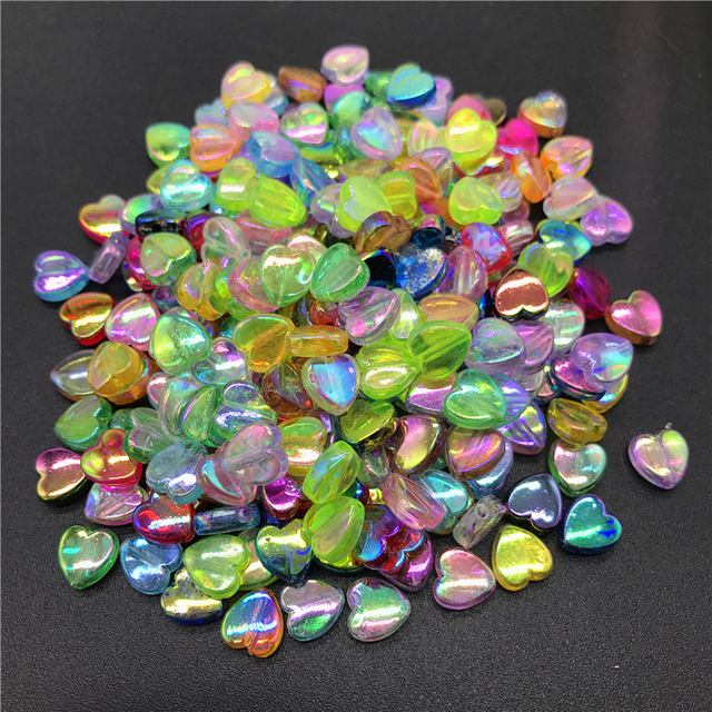8mm Acrylic Spacer Beads Heart-shaped Charm Transparent Rainbow Color Beads For Jewelry Making DIY Jewelry Accessories