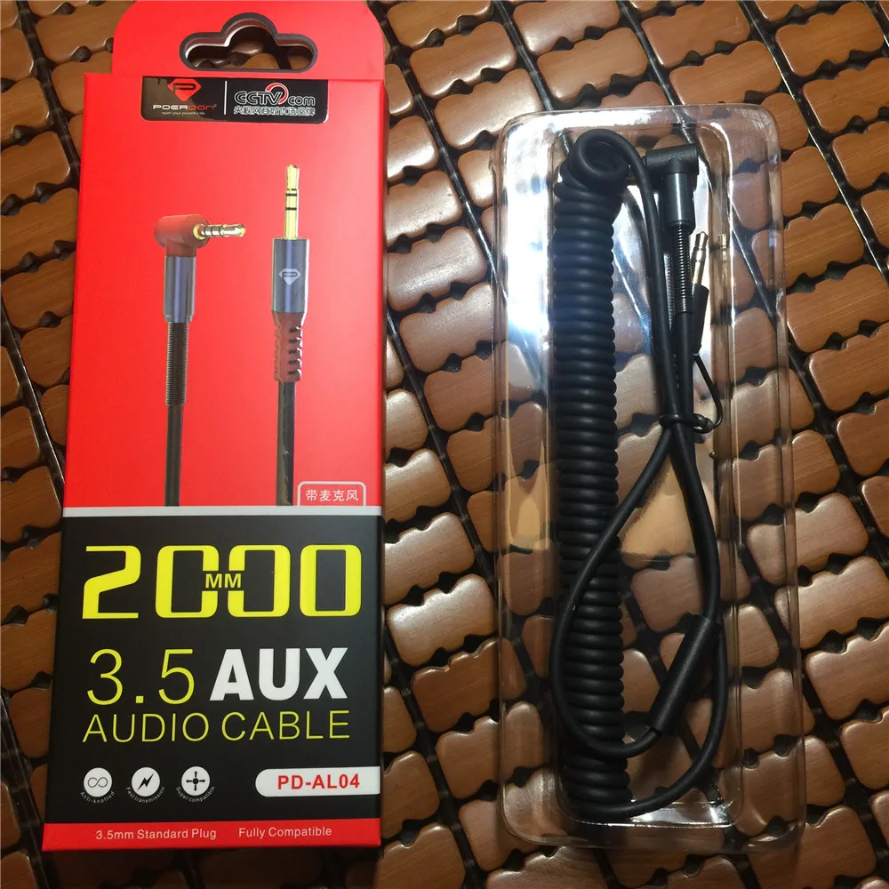 Poerdon 3.5mm male to male headphone 2m AUX coiled audio cable with mic & remoteEarphone